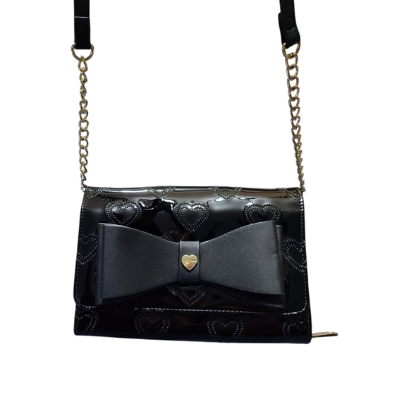 Betsy Johnson Black Bow Crossbody Bag | floral interior | Gold-tone - Picture 5 of 10